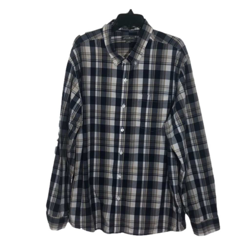 Eddie Bauer Men’s Shirt, 2XL, Blue/tan Plaid